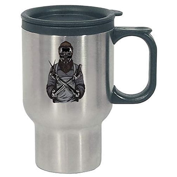 Stuch Strength Funny Beard - Skeleton - Facial Hair Whiskers Mustache Humor - Stainless Steel Travel Mug