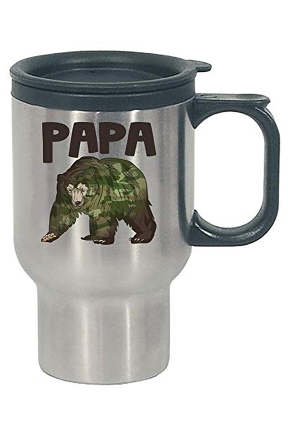 Stuch Strength Funny Father's Day - Papa Bear - Dad Daddy Family Man Humor - Stainless Steel Travel Mug