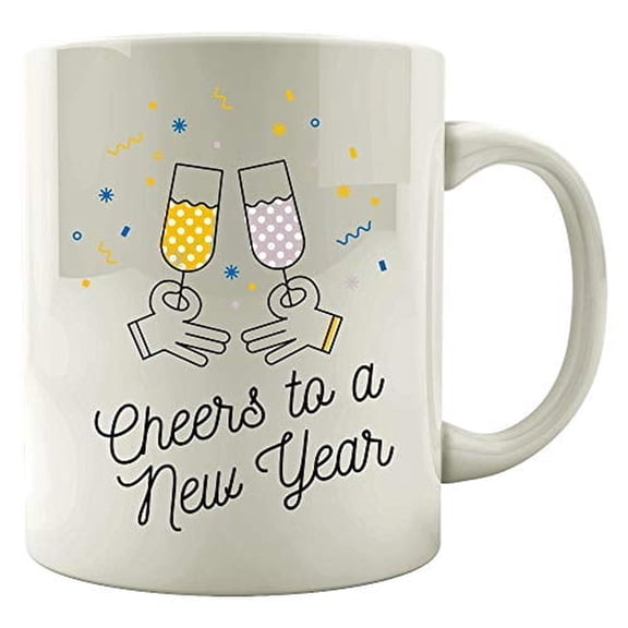 Cheers Toast 11 oz Coffee Mug - Holiday Celebration Humor White Ceramic Gift