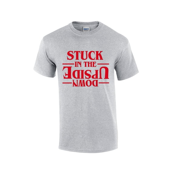 Stuck in the Upside Down Hawkins Indiana TV Intro Mens Short Sleeve T-shirt Graphic Tee-Sports Grey-large