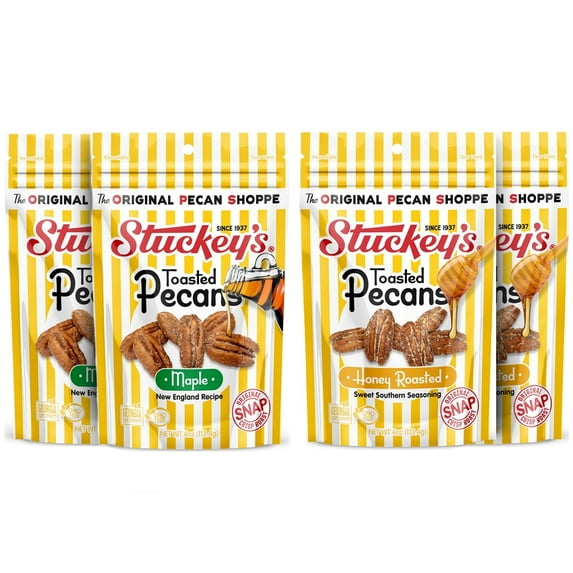 Stuckey's Honey Roasted and Maple Pecans, 4 Pack of 4 oz Bags