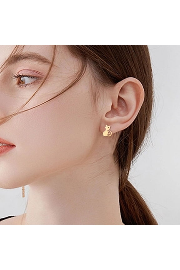 Stud Earrings Cute Cat Earrings Personality Small Fresh Earrings Stainless Steel Animal Earrings