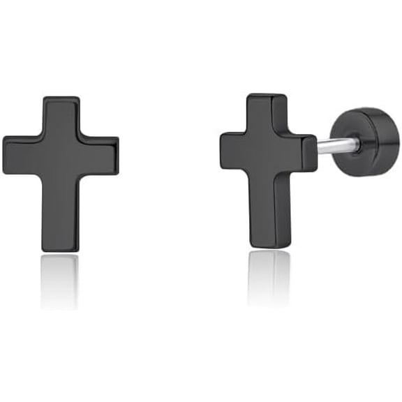 Stud Earrings - Hypoallergenic Earrings for Women Men Sensitive Ears - Minimalist Jewelry Flatback Cross Bolt Cartilage Earrings
