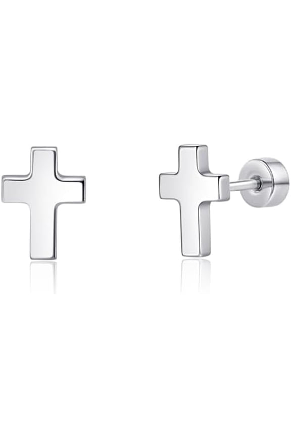Stud Earrings - Hypoallergenic Earrings for Women Men Sensitive Ears - Minimalist Jewelry Flatback Cross Bolt Cartilage Earrings