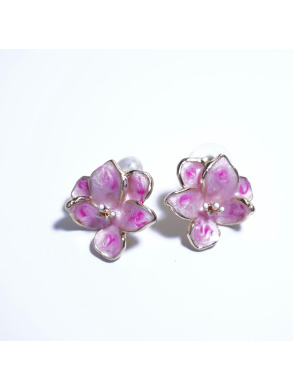 Stud EarringsPink Enamel Flower Earrings with Delicate Petal Edge,Sweet Romantic Style for Fashion Ladies.