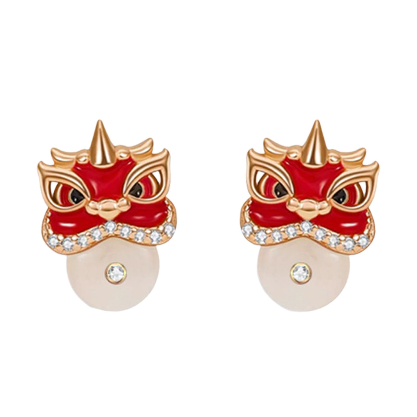 Chinese New Year Dragon Earrings - Gold & Red Dangle Earrings For Women, Year Of The Dragon Gift