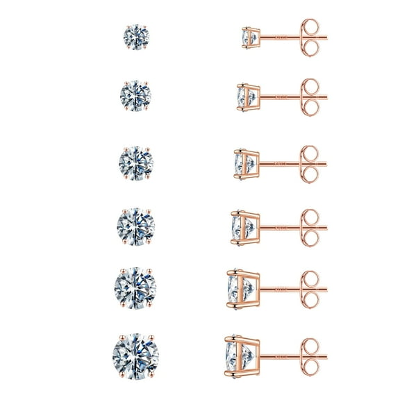 IEFSHINY Stud Earrings Set for Women S925 Sterling Silver Post Round Cubic Zirconia Stud Earrings for Women Men 3/4/5/6/7 Pairs Earrings Set