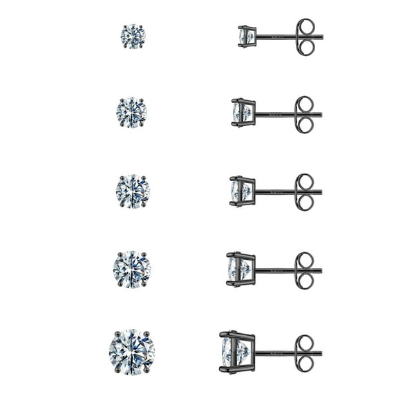 IEFSHINY Stud Earrings Set for Women S925 Sterling Silver Post Round Cubic Zirconia Stud Earrings for Women Men 3/4/5/6/7 Pairs Earrings Set