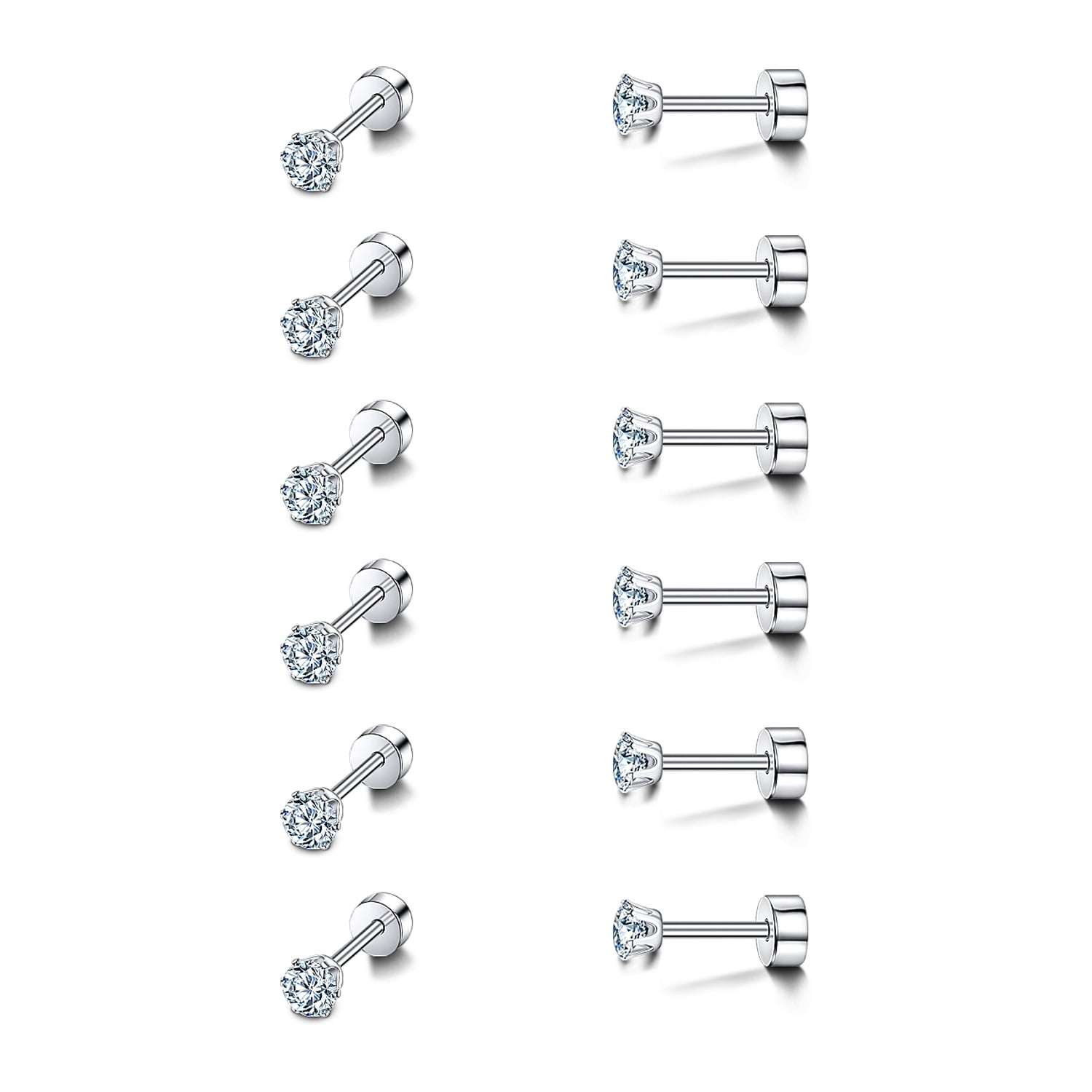 SAILIMUE 23 Pairs Surgical Steel Stud Earrings for Women Men Hypoallergenic Tiny Cartilage Earrings CZ Flat Back Earrings Hoops Set Tragus Daith