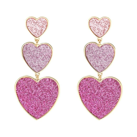 Stud Earrings for Women Womens Pink Heart Teen Long Vintage Gold Plated Glitter Three Love Heart Dangling Drop Statement Birthday Prom Valentine's Day Jewelry (Pin Gifts Valentine's Day Gifts