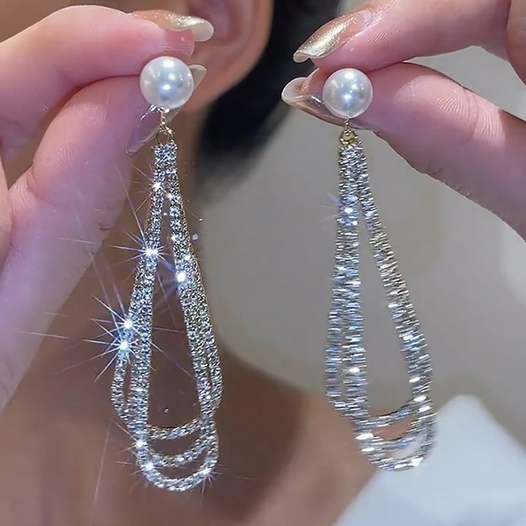 [1 Pair] Sparkling Diamond Tassel Earrings, No Pierced Earrings, Elegance  Long Chain Dangle Earrings for Women, Fashion Dangle Ear Cuff Earrings