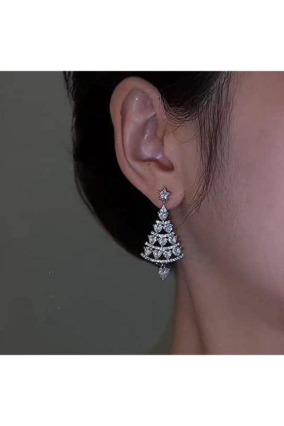 Stud Earrings for Women Hypoallergenic, Crystal Stud Ecrystal Stud Earrings, Christmas Tree Cubic Zirconia Dangle Drop Earrings for Women, Silver