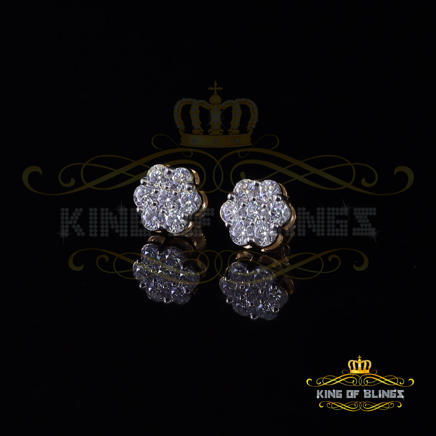 Stud Floral D Color Moissanite Earrings 1.50 ct. t.w. 10k, Yellow Gold