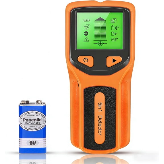 Stud Finder Wall Scanner - 5 in 1 Multifunctional Stud Detector w/Smart Chip & HD LCD Display, Finds Center & Edge of Wood/Metal Studs, Live AC Wire, Pipes, Joists, Lumber Battery Included