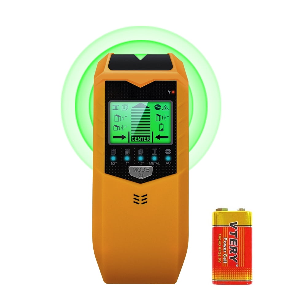 Stud Finder Wall Scanner, 5 in 1 Stud Detector with HD LCD Display for Center and Edge of Wood Metal AC Wire Detection - Yellow