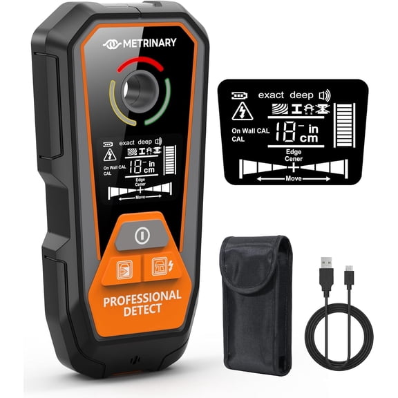 Stud Finder Wall Scanner, 6 in 1 Rechargeable Stud Finder Tool with LCD Display Sound Alarm Wood Beam Detector with Positioning Hole Locate Center and Edge of Metal AC Wires Studs Joist Pipe