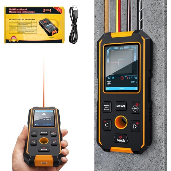 Stud Finder Wall Scanner - with Laser Distance Meter & Digital Level, 5 in 1 Rechargeable Multifunctional Stud Detector with Upgraded Sensor, HD LCD Display and Voice