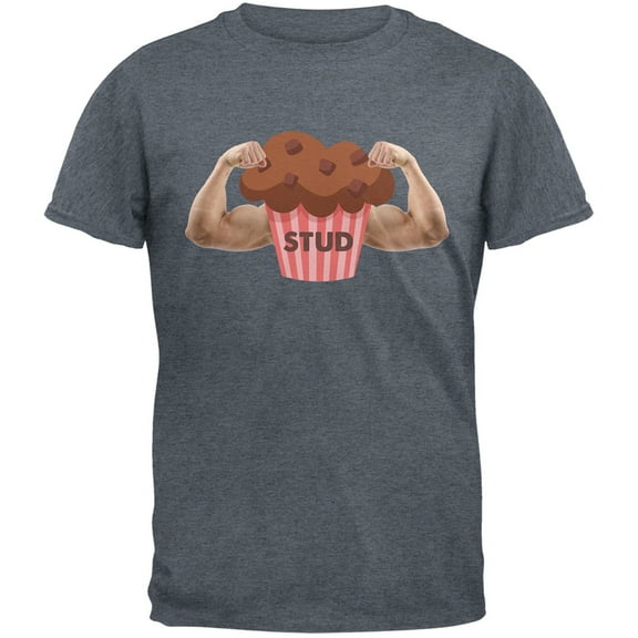 Stud Muffin Double Bicep Dark Heather Grey Adult T-Shirt - 2X-Large