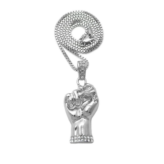 Stud Power Fist Pendant Pendant with 3mm Box Chain Necklace, Silver-Tone, 24"