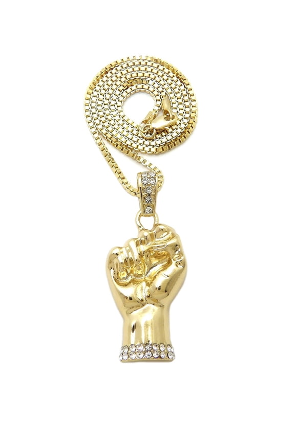 Stud Power Fist Pendant with 2mm Box Chain Necklace, Gold-Tone, 24"
