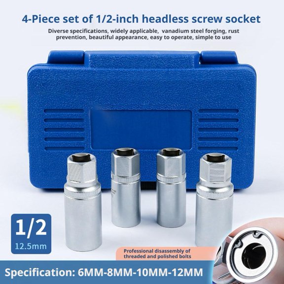 Stud Remover Tool Set, 4 Sizes for 1/2-Inch Drive, Extracts Seized & Rusted Bolts in Workshops(1set,One size)