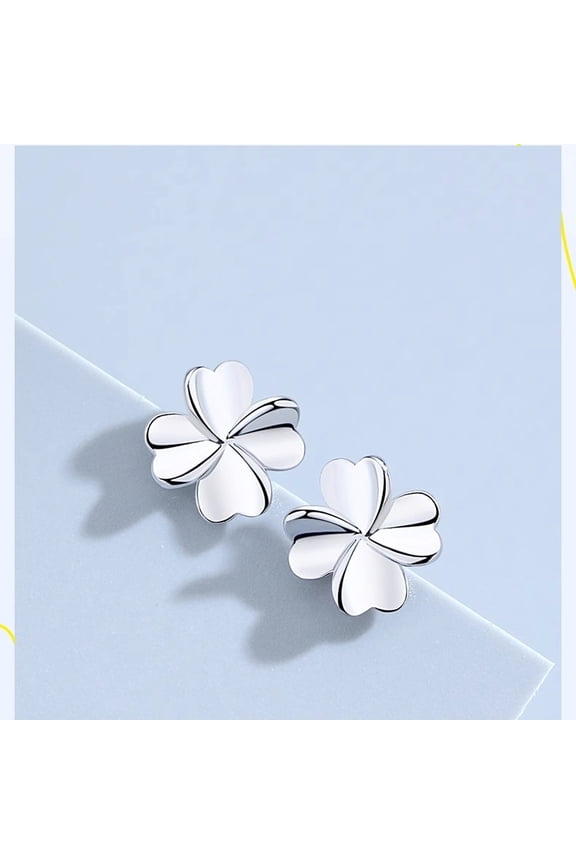 Stud earrings, electroplated 925 silver, lucky four-leaf clover earrings, suitable for women and teenagers