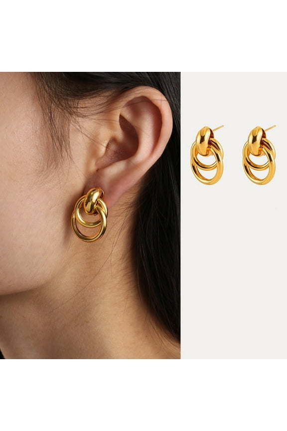 Stud earrings fashion cross iron tube hoop cold style double ring foreign trade ladies earrings