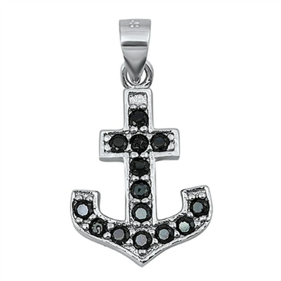 Studded Anchor Pendant Black Cubic Zirconia .925 Sterling Silver Sailor Charm Jewelry Female Unisex