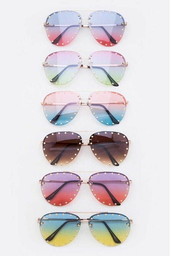 Studded Aviator Tint Sunglasses