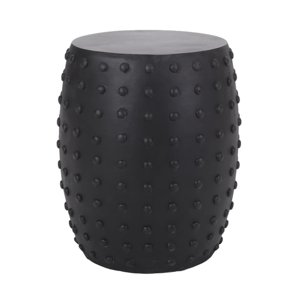 Studded Barrel Lightweight Concrete Outdoor Side Table, Matte Black