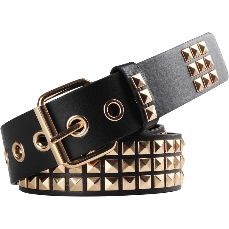 Studded Punk Rock Belt with Pyramid Rivets, Artificial Leather Black Studded Belt Punk Rock Rivet Belt with Pyramid Studs  main image 4