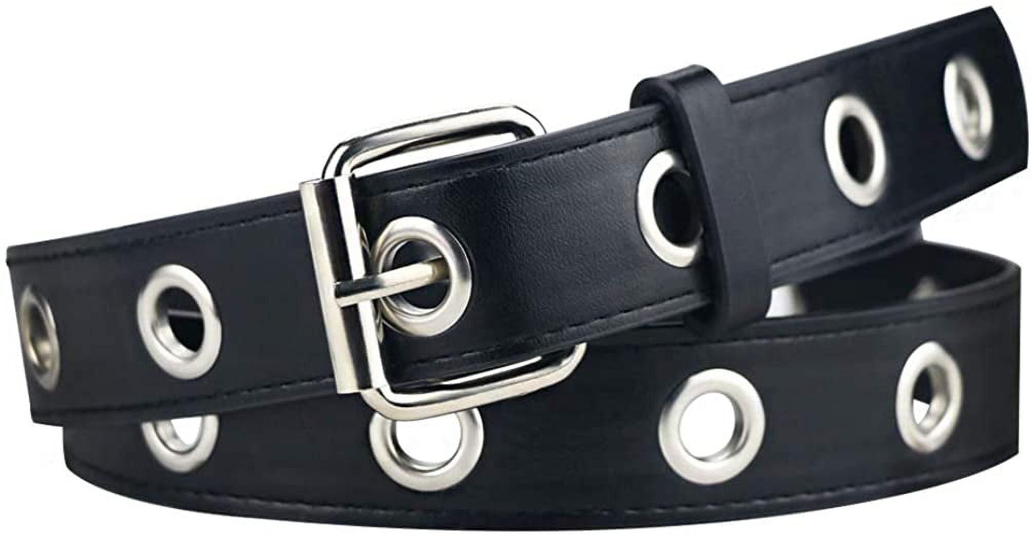 maikun Grommet Leather Belts for Men, Mens Black Belt, Studded Belt Punk  Accessories, 39 long, fit for waist size under 32.5 at  Men's  Clothing store