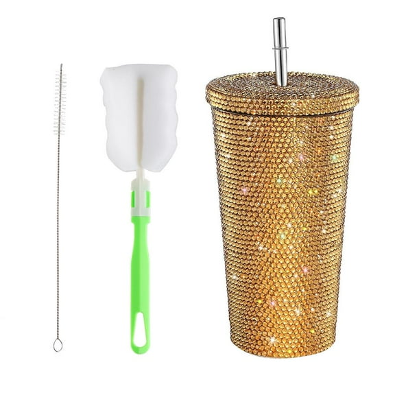 Studded Bling Diamond Tumbler,750ml Straw Cup with Lid Shining Rhinestone Stainless Steel Double Layer Cups Women Glitter Cup Water Bottle Xmas Gifts
