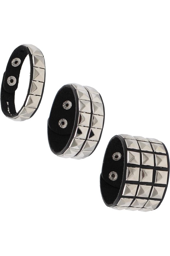 Studded Bracelet Black Leather Rivet Punk Bracelet Cuff Wrap Bangle Snap Button Metal Adjustable Rivet Wristband for Men Women Halloween Party Wristband Jewelry