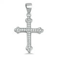 thumbnail image 1 of Studded Bud Cross Pendant Clear Cubic Zirconia .925 Sterling Silver Ornate Charm Jewelry Female, 1 of 3