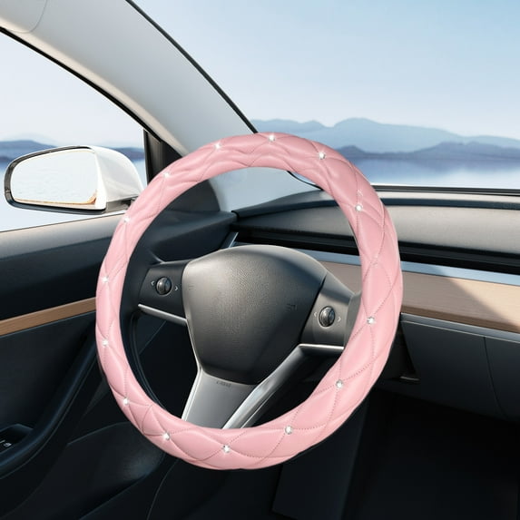 Studded Car Steering Wheel Cover, Leather Float Handle Grip, Anti-Slip Durable Interior Accessory, Four Season Universal Fit, Comfortable Driving Control