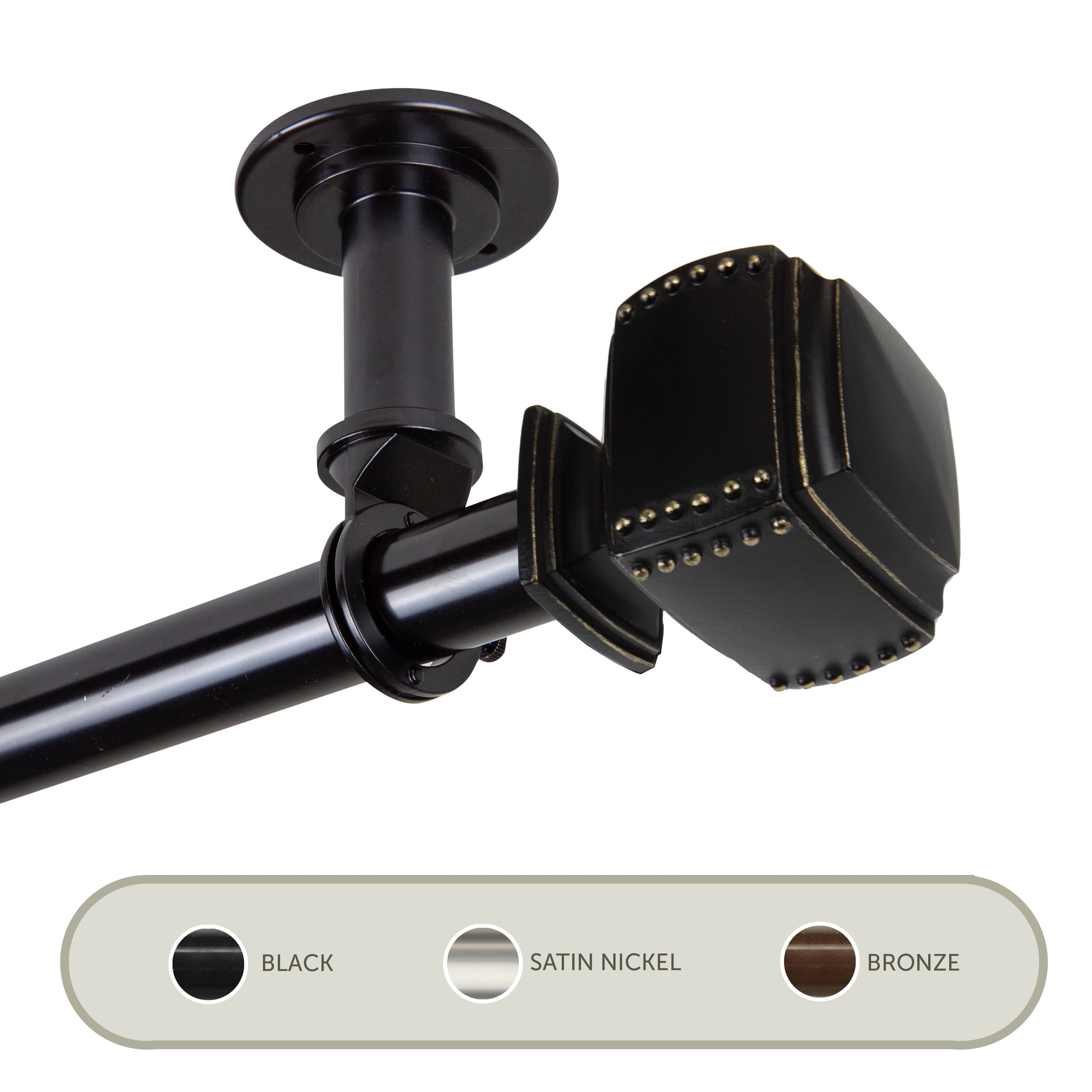 Studded Ceiling 1" Curtain Rod/ Room Divider 48-84 inch - Black