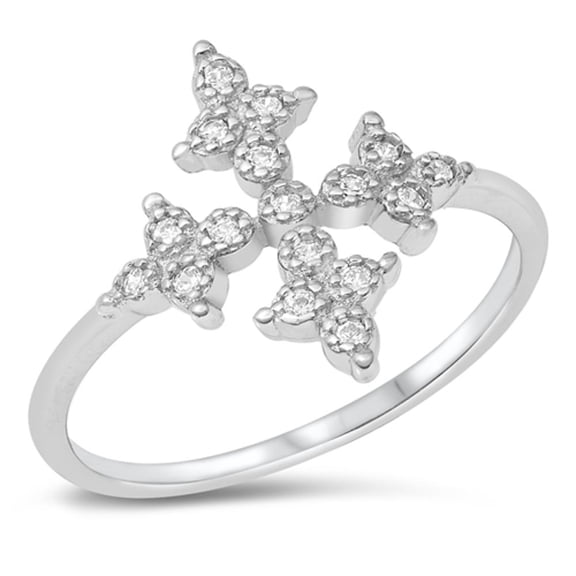 Studded Cross Star Ring Clear Cubic Zirconia .925 Sterling Silver Band White Jewelry Female Size 10