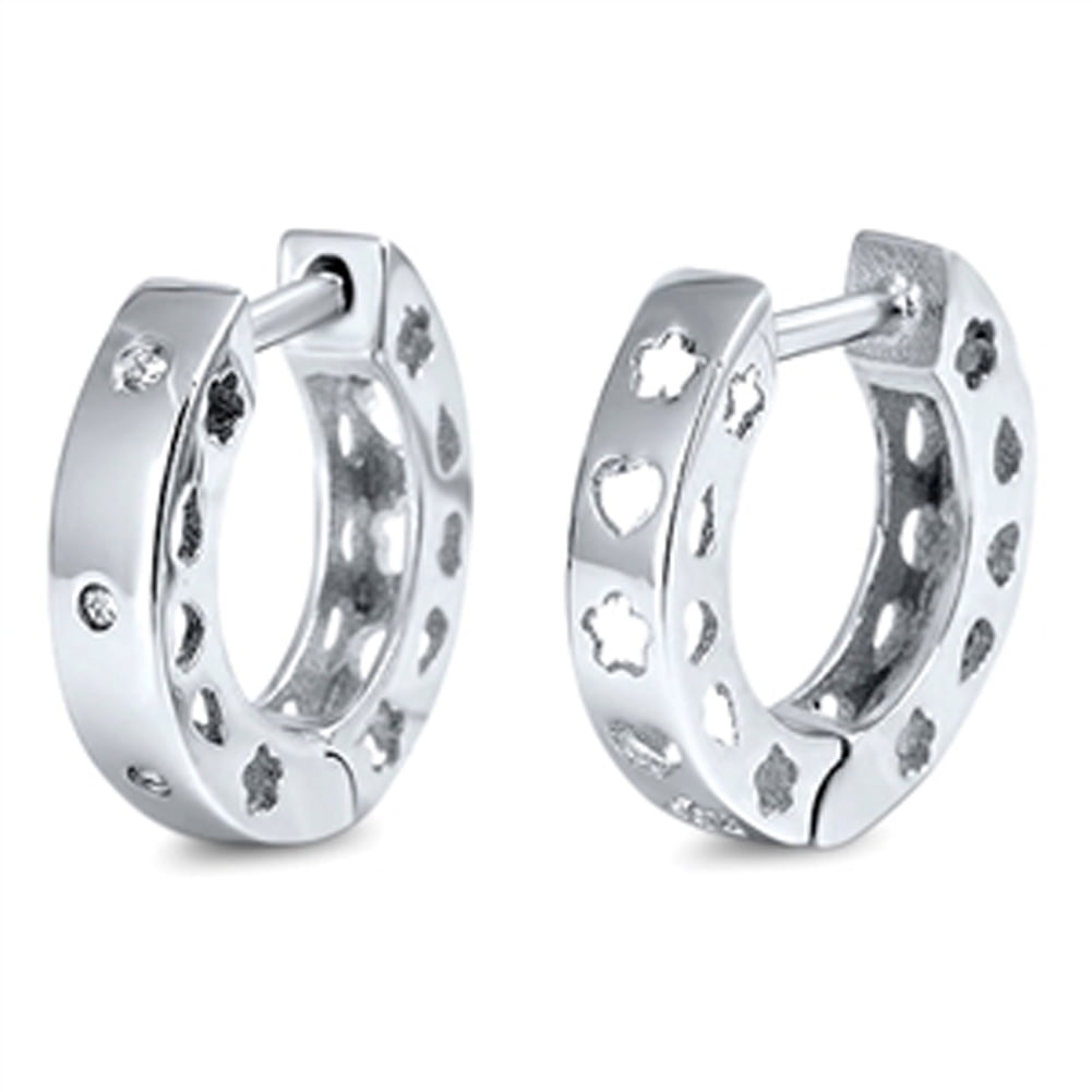 Studded Cutout Hoop Shape Clear CZ .925 Sterling Silver Huggie Hoop Earrings Jewelry Female