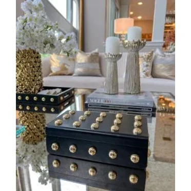 Studded Decorative Wood Boxes (4 Colors) - Black