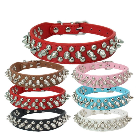 Studded Dog Collar Fashion Leather Dog Collar, Smooth and Adjustable, Fits Medium to Large Dogs/Blue