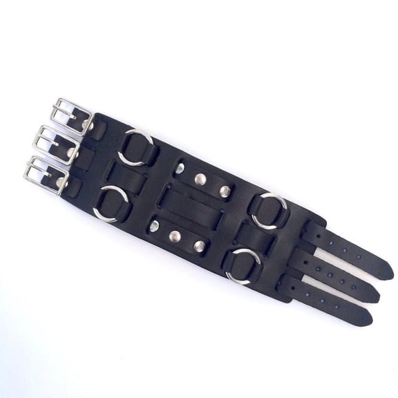 Studded Extra Wide 3-Strap 70's Style Black Leather Watch Band