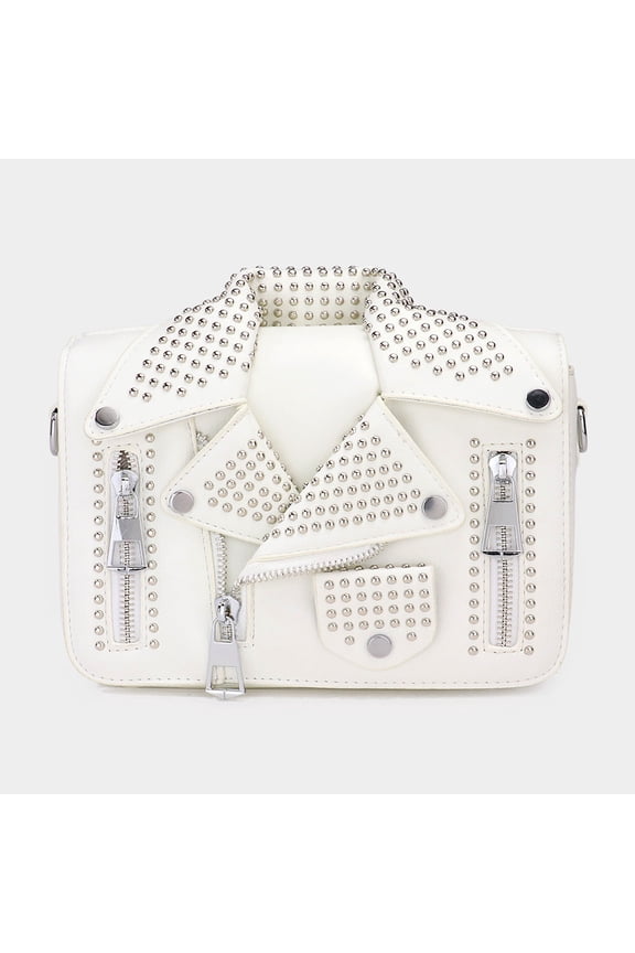 Studded Faux Leather Jacket Designed Crossbody Bag
