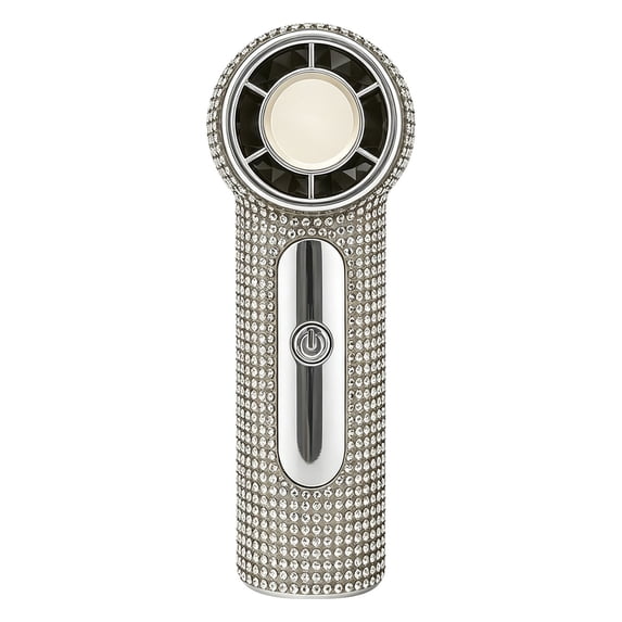 Studded Handheld Fan Usb Rechargeable Portable Powerful Airflow Long Battery Life Silver, Hand Fan Rhinestone Embellished Powerful Airflow Usb Rechargeable Compact & Portable Multiple Fan Speeds