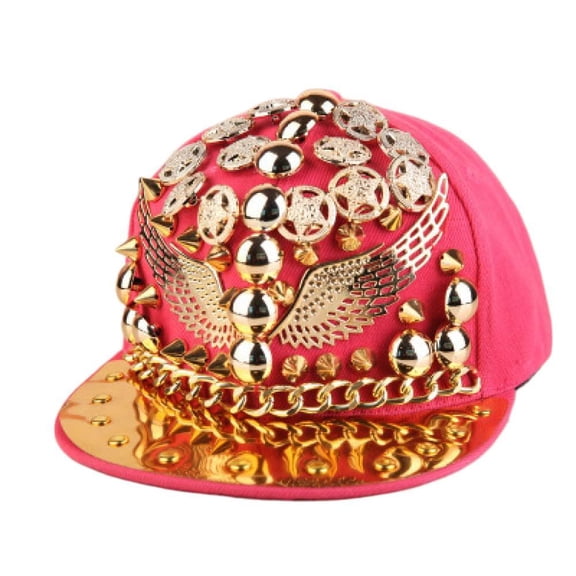 Studded Hip Hop Baseball Cap, Black with Gold Metallic Spikes and Wings, Fashion Snapback Hat