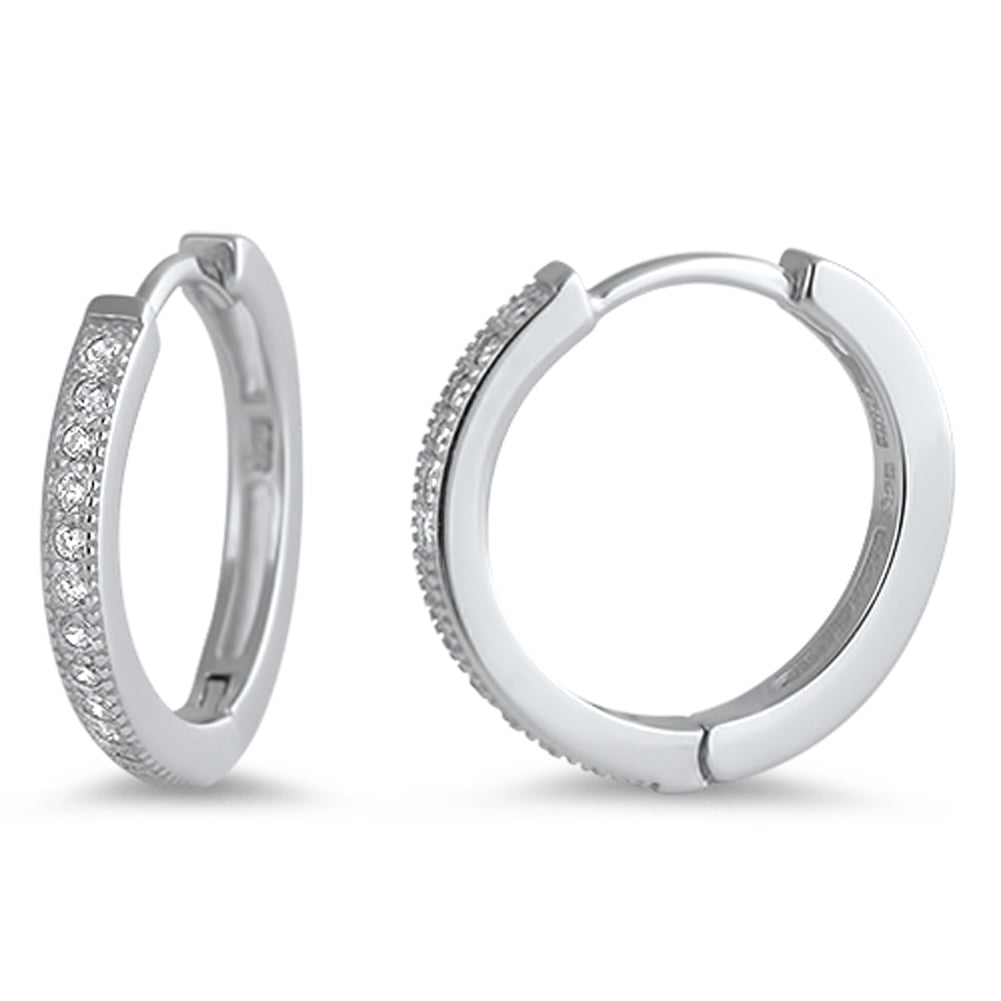Studded Hoops Clear Cubic Zirconia .925 Sterling Silver Formal Huggie Hoop Earrings Jewelry Female