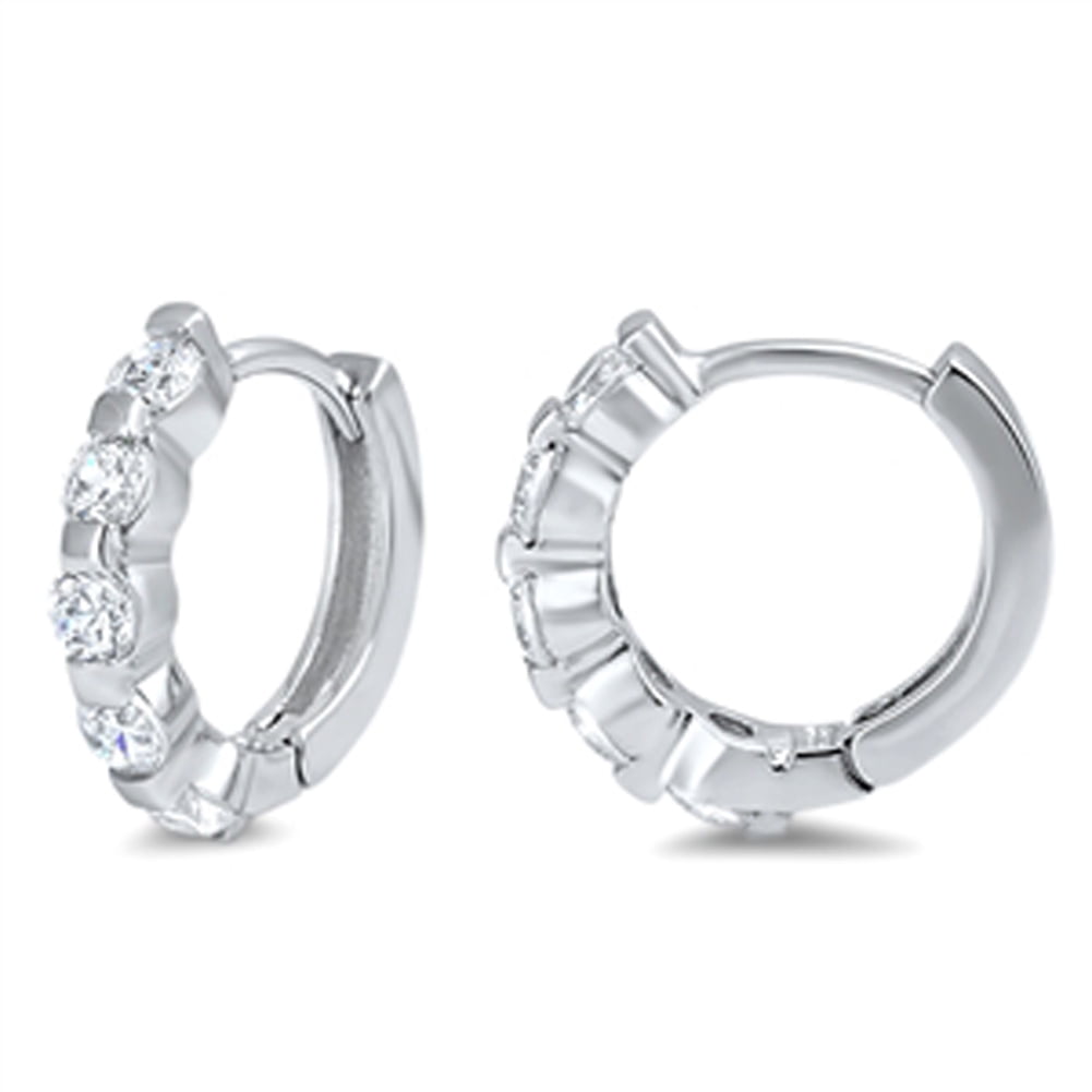 Studded Huggie Burst Clear CZ .925 Sterling Silver Sparkly Huggie Hoop Earrings Jewelry Female
