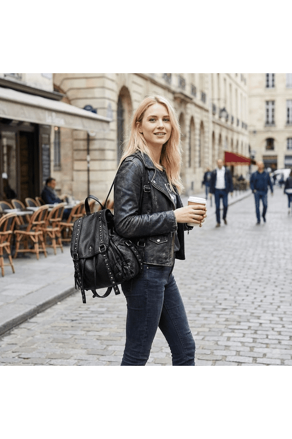 Studded Leather Backpack Tote Bag for Women, Large Capacity Crossbody Backpack Purse