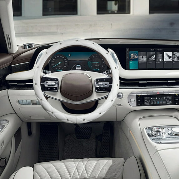 Studded Leather Car Steering Wheel Cover with Rhinestones, Non-Slip Grip, Universal Fit for 14.2-15.7 Inch Steering Wheels, Black/Red/White/Pink/Purple