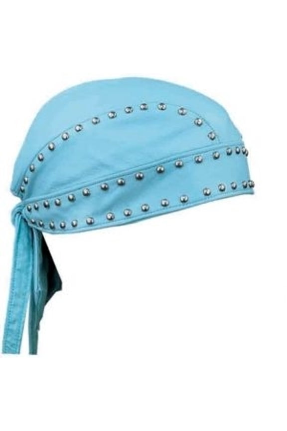 Studded Light Blue Leather Biker Headwrap